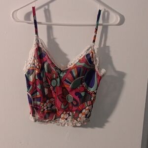 Multicolor Floral Lace-Trim Crop Cami Top